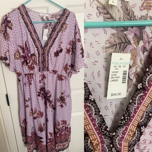 Purple Floral V Neck Midi Dress